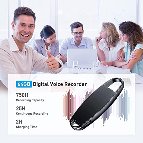 64GB Voice Recorder, Telele Digital Audio Recorder with 750 Hours Recording Capacity and 25 Hours Battery Time, Ideal for Meeting Lecture Interview Class