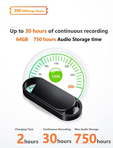 64GB Mini Voice Recorder, Voice Activated Recorder with Triple Noise Reduction, with 750 Hours Recording Capacity and 30 Hours Battery Time for Class Lecture, Interview, Meeting