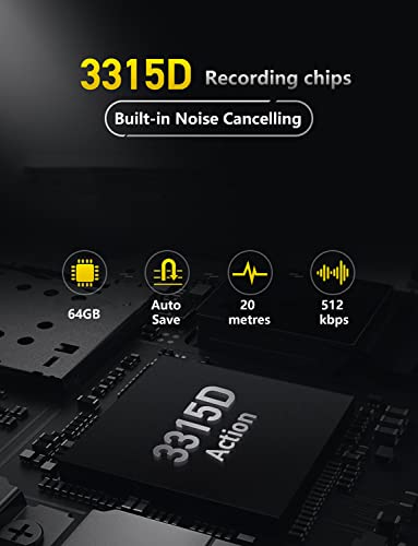 64GB Mini Voice Recorder, Voice Activated Recorder with Triple Noise Reduction, with 750 Hours Recording Capacity and 30 Hours Battery Time for Class Lecture, Interview, Meeting