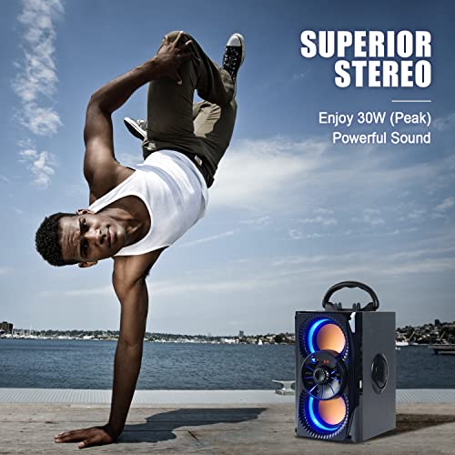 DINDIN Bluetooth Speaker, Portable Wireless Speakers with Lights, 2 Double Subwoofer Heavy Bass, 2 Loud Speaker, FM Radio, SD Player, Remote, Suitable for Travel, Indoor and Outdoor