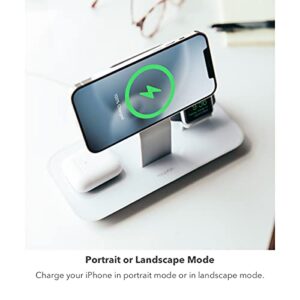 mophie 3-in-1 Magsafe Wireless Charging Stand for Apple iPhone, AirPods/AirPods Pro & Watch, 15W Super-Fast Charging, Stylish Gloss Finish - White (MagSafe charger not included)