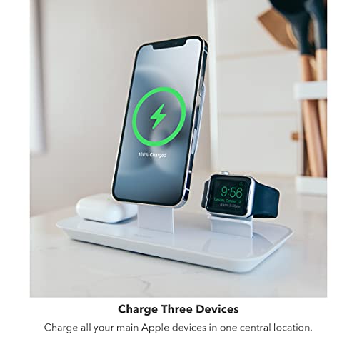 mophie 3-in-1 Magsafe Wireless Charging Stand for Apple iPhone, AirPods/AirPods Pro & Watch, 15W Super-Fast Charging, Stylish Gloss Finish - White (MagSafe charger not included)