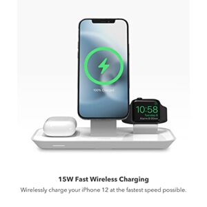 mophie 3-in-1 Magsafe Wireless Charging Stand for Apple iPhone, AirPods/AirPods Pro & Watch, 15W Super-Fast Charging, Stylish Gloss Finish - White (MagSafe charger not included)