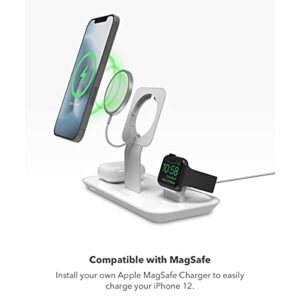 mophie 3-in-1 Magsafe Wireless Charging Stand for Apple iPhone, AirPods/AirPods Pro & Watch, 15W Super-Fast Charging, Stylish Gloss Finish - White (MagSafe charger not included)