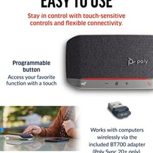 Poly Sync 20+ Personal Portable Bluetooth Smart Speakerphone (Plantronics) - USB-A UC Bluetooth Adapter - Connect Wirelessly to PC/Mac/Cell Phone - Works w/Teams, Zoom, & More - Amazon Exclusive