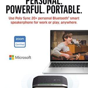 Poly Sync 20+ Personal Portable Bluetooth Smart Speakerphone (Plantronics) - USB-A UC Bluetooth Adapter - Connect Wirelessly to PC/Mac/Cell Phone - Works w/Teams, Zoom, & More - Amazon Exclusive