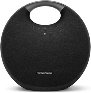 harman kardon onyx studio 6 wireless bluetooth speaker – ipx7 waterproof extra bass sound system with rechargeable battery and built-in microphone – black (renewed)