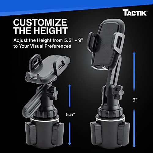 TACTIK Cup Holder Phone Mount Car Phone Holder Mount - Cell Phone Holder Car Adjustable 360° Rotation - Universal iPhone Holder for Car - Compatible with iPhone, Samsung Android, Google, Moto & More