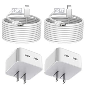 iphone charger fast charging, 40w dual usb c wall charger [mfi certified] 2pack super quick double port apple charger with 10ft long lightning cable for iphone 14/14 pro/14 pro max/14 plus/13/12/11/x