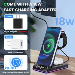 DLveer Wireless Charger - 3 in 1 Wireless Charging Station with Alarm/Clock/Night Light,Charger Stand for iWatch,Airpods Pro,iPhone 14/13/12/11 Pro/X/Xs Max/8 Plus/Samsung Phone(with 18W Adapter)