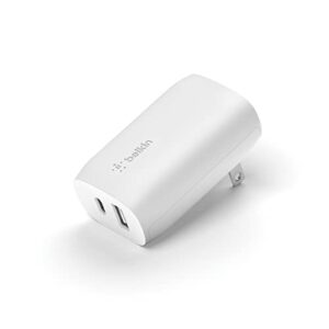 Belkin 37 Watt Wall Charger - Power Delivery 25W USB C Port + 12W USB A Port for PPS Charging Apple iPhone 14, 14 Pro, 14 Pro Max, 13 Pro, 13 Pro Max, Galaxy S21 Ultra & More - USB-C Charger