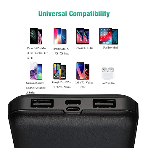 Lekzai 2-Pack 10,000mAh Portable Charger with USB-C (Input Only), Dual USB Output Power Bank Slim Battery Pack Compatible with iPhone Samsung Galaxy and More