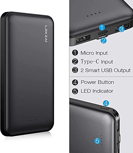 Lekzai 2-Pack 10,000mAh Portable Charger with USB-C (Input Only), Dual USB Output Power Bank Slim Battery Pack Compatible with iPhone Samsung Galaxy and More