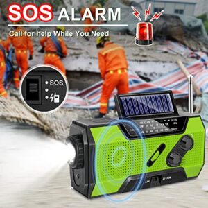 Emergency Crank Weather Radio, AM/FM/NOAA Hand Crank Portable Solar Radio with SOS Alarm, Battery Operated, LED Flashlight & Reading Lamping, 2000mAh Power Bank for Emergency Phone Charge
