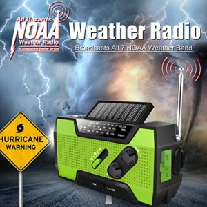 Emergency Crank Weather Radio, AM/FM/NOAA Hand Crank Portable Solar Radio with SOS Alarm, Battery Operated, LED Flashlight & Reading Lamping, 2000mAh Power Bank for Emergency Phone Charge