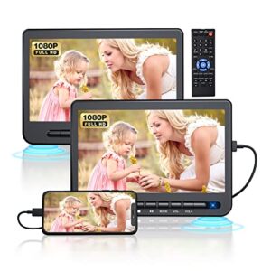desobry 10.5″ portable dvd player for car, car dvd player dual screen with hdmi input, 5-hour rechargeable battery, hd transmission, headrest dvd player supports usb, last memory (1 player+1 monitor)