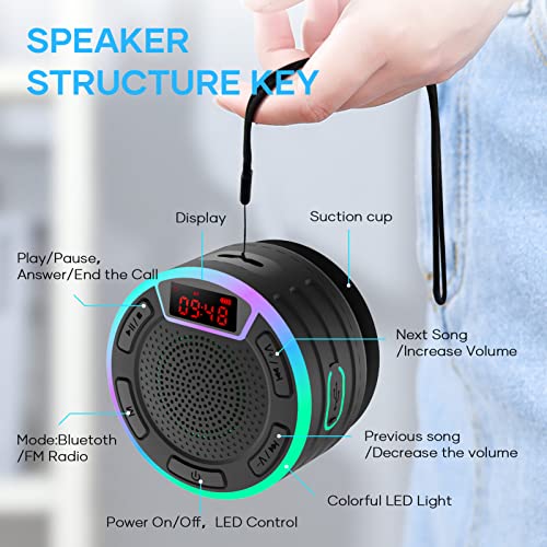 DUOTEN IPX7 Waterproof Speaker, Portable Bluetooth 5.0 Wireless Speaker with Suction Cup Shower Speaker, Longer Playtime RGB Lights, 360° Surround Sound Rich Bass for Outdoors, Travel, Pool, Beach