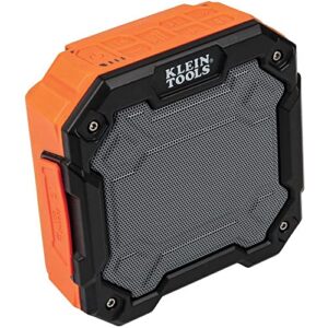 klein tools aepjs3 bluetooth jobsite speaker with magnet and hook, 20-hr run time, charge devices via usb a or c ports, daisy chain for pairing, hands free capable, ip54 dust and water resistant