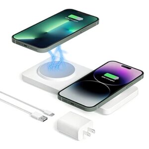 magnetic wireless charging pad, geekera 2 in 1 charging station for apple, dual magsafe wireless charger for iphone 14/13/12 pro max/pro/plus/mini, airpods 3/pro 2 (only for apple products)