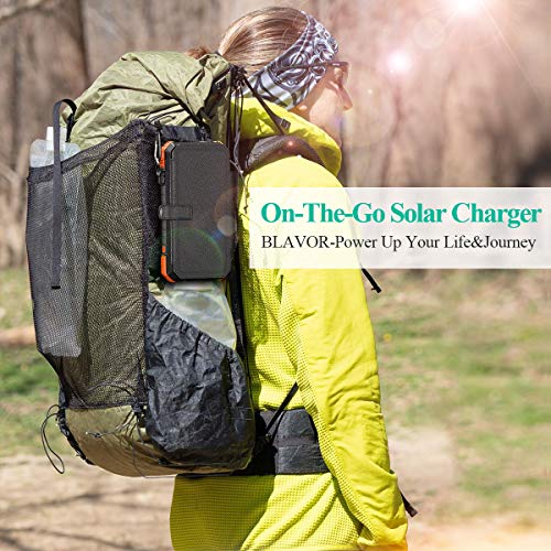 BLAVOR Solar Charger Power Bank, PD 18W QC3.0 Fast Charging 20000mAh Solar Powered Powerbank with 4 Foldable Panels, Type C Input/Output, Camping Light SOS Flashlight, Compass Carabiner(Orange)