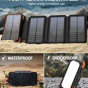 BLAVOR Solar Charger Power Bank, PD 18W QC3.0 Fast Charging 20000mAh Solar Powered Powerbank with 4 Foldable Panels, Type C Input/Output, Camping Light SOS Flashlight, Compass Carabiner(Orange)