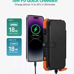 BLAVOR Solar Charger Power Bank, PD 18W QC3.0 Fast Charging 20000mAh Solar Powered Powerbank with 4 Foldable Panels, Type C Input/Output, Camping Light SOS Flashlight, Compass Carabiner(Orange)