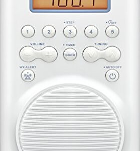 Sangean H205 AM/FM Weather Alert Waterproof Shower Radio White