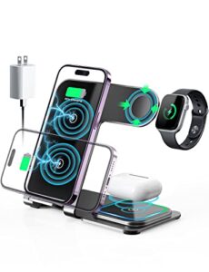 wireless charger, 3 in 1 wireless charger station anchorock fast charging stand charging dock for iphone 14/13/12/11/pro/max/xs/xr/x/8/plus/apple watch 7/6/5/4/3/2/se/airpods 3/2/pro, more qi devices