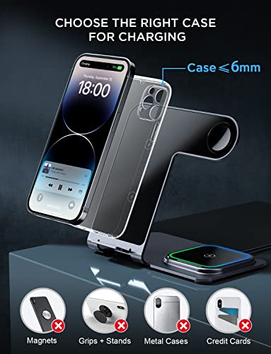 Wireless Charger, 3 in 1 Wireless Charger Station Anchorock Fast Charging Stand Charging Dock for iPhone 14/13/12/11/Pro/Max/XS/XR/X/8/Plus/Apple Watch 7/6/5/4/3/2/SE/AirPods 3/2/Pro, More QI Devices