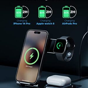 Wireless Charger, 3 in 1 Wireless Charger Station Anchorock Fast Charging Stand Charging Dock for iPhone 14/13/12/11/Pro/Max/XS/XR/X/8/Plus/Apple Watch 7/6/5/4/3/2/SE/AirPods 3/2/Pro, More QI Devices