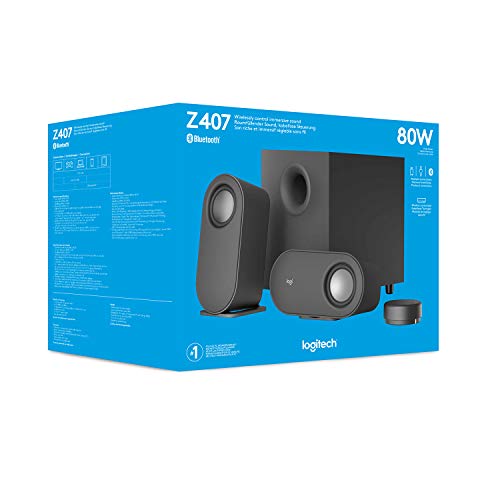 Logitech Z407 Bluetooth Computer Speakers with Subwoofer and Wireless Control, Immersive Sound, Premium Audio with Multiple Inputs, USB Speakers (Renewed)