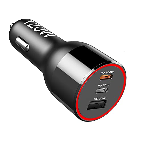 120W USB C Car Charger, URVNS 3-Port PD 100W PPS 45W QC 30W Super Fast Charging LED Laptop USB-C Car Adapter for iPhone 14 13 12 Pro Max Samsung S21 Ultra Note 20 iPad MacBook Pro Air