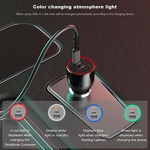 120W USB C Car Charger, URVNS 3-Port PD 100W PPS 45W QC 30W Super Fast Charging LED Laptop USB-C Car Adapter for iPhone 14 13 12 Pro Max Samsung S21 Ultra Note 20 iPad MacBook Pro Air