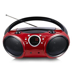 singing wood 030b portable cd player boombox with bluetooth for home am fm stereo radio, aux line in, headphone jack, supported ac or battery powered (firemist red)