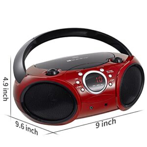 SINGING WOOD 030B Portable CD Player Boombox with Bluetooth for Home AM FM Stereo Radio, Aux Line in, Headphone Jack, Supported AC or Battery Powered (Firemist Red)