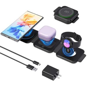 folding wireless charger for samsung, 3 in 1 travel charging pad compatible with samsung galaxy z flip 4/ s23/22/21/20/10/9/8/7 note 20/10/9/8/7/6/5, galaxy watch 5/4/3/active 2/1/lte, buds 2/pro/live