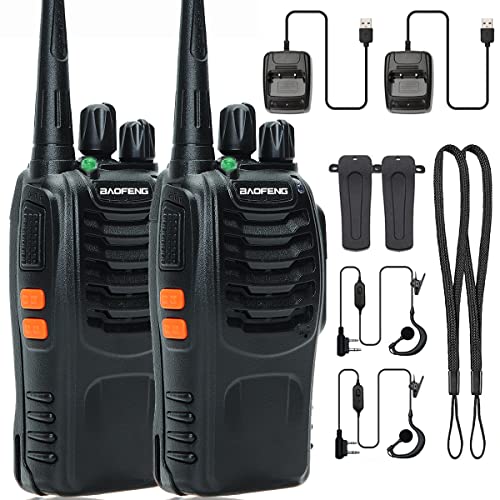 Baofeng Walkie Talkies Rechargeable Long Range Two-Way Radios with Earpieces,2-Way Radios UHF Handheld Transceiver Walky Talky with Flashlight Li-ion Battery and USB Charger（2 Pack）