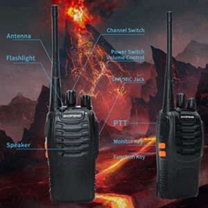 Baofeng Walkie Talkies Rechargeable Long Range Two-Way Radios with Earpieces,2-Way Radios UHF Handheld Transceiver Walky Talky with Flashlight Li-ion Battery and USB Charger（2 Pack）