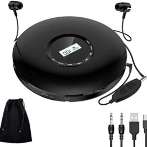 CD Player Portable Gueray Rechargeable Portable CD Player Car 1400mAh CD Walkman Anti-Skip Shockproof Personal CD Player with Headphones Jack USB AUX CD Music Disc with LCD Display (Black)