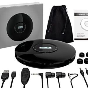 CD Player Portable Gueray Rechargeable Portable CD Player Car 1400mAh CD Walkman Anti-Skip Shockproof Personal CD Player with Headphones Jack USB AUX CD Music Disc with LCD Display (Black)