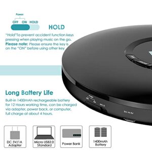 CD Player Portable Gueray Rechargeable Portable CD Player Car 1400mAh CD Walkman Anti-Skip Shockproof Personal CD Player with Headphones Jack USB AUX CD Music Disc with LCD Display (Black)