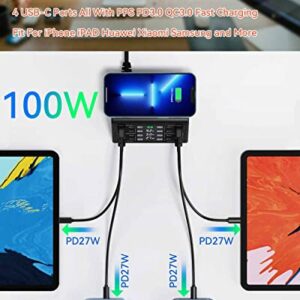 USB Charger, ASOMETECH 100W 8 Port Multiple USB Charging Station with 4 Quick Charge 3.0, 4 USB C PD Port, Wireless Charger, LCD Display Fast USB Charging Hub for iPhone 13 12 iPad Samsung and More