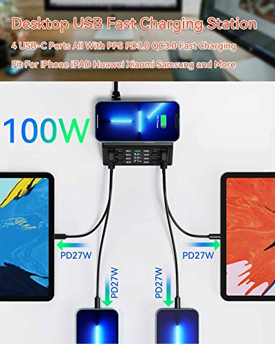 USB Charger, ASOMETECH 100W 8 Port Multiple USB Charging Station with 4 Quick Charge 3.0, 4 USB C PD Port, Wireless Charger, LCD Display Fast USB Charging Hub for iPhone 13 12 iPad Samsung and More