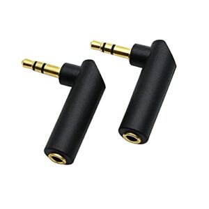 3.5mm angle male to female audio adapter, 90 degree right angle gold-plated trs stereo jack plug aux connector compatible with headset, tablets, mp3 players, game controller, speakers(2 pack)
