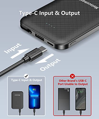 Metecsmart 4500mAh Small Portable Phone Charger, Mini Power Bank Fast Charging, Three Output Type C Input External Battery Pack, Built in a Cable Compatible with iPhone and iPad