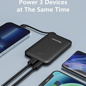 Metecsmart 4500mAh Small Portable Phone Charger, Mini Power Bank Fast Charging, Three Output Type C Input External Battery Pack, Built in a Cable Compatible with iPhone and iPad