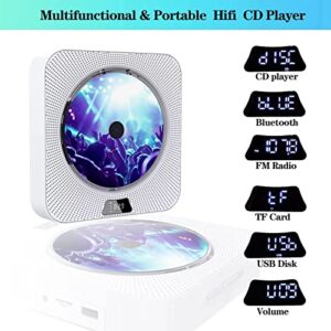 Portable CD Player with Bluetooth, Wall Mountable CD Player with Dust Cover,FM Radio,Built-in Speakers,USB Port,AUX Input,LCD Display