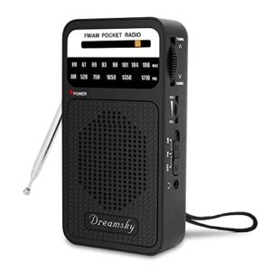 dreamsky pocket radios, battery operated am fm radio with loud speaker, great reception, earphone jack, ideal gifts for elderly, portable transistor radio for walking, camping