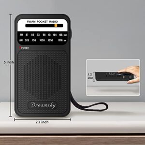 DreamSky Pocket Radios, Battery Operated AM FM Radio with Loud Speaker, Great Reception, Earphone Jack, Ideal Gifts for Elderly, Portable Transistor Radio for Walking, Camping