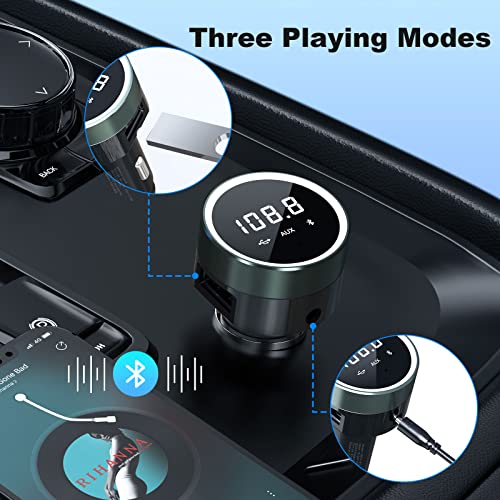 MEIDI Bluetooth FM Transmitter for Car, Bluetooth Car Adapter with Remote, Wireless Car Radio Adapter, Hands-Free Call/ MP3 Music Player/LED Colors/USB Port/U Disk